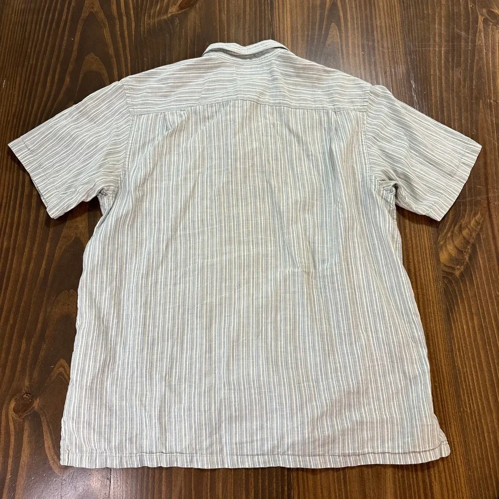 Columbia Mens Linen Cotton Striped Short Sleeve Button Down Shirt Large AM7316